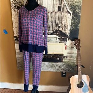 Natori Pink and Blue Floral Long-Sleeve Pajama Set